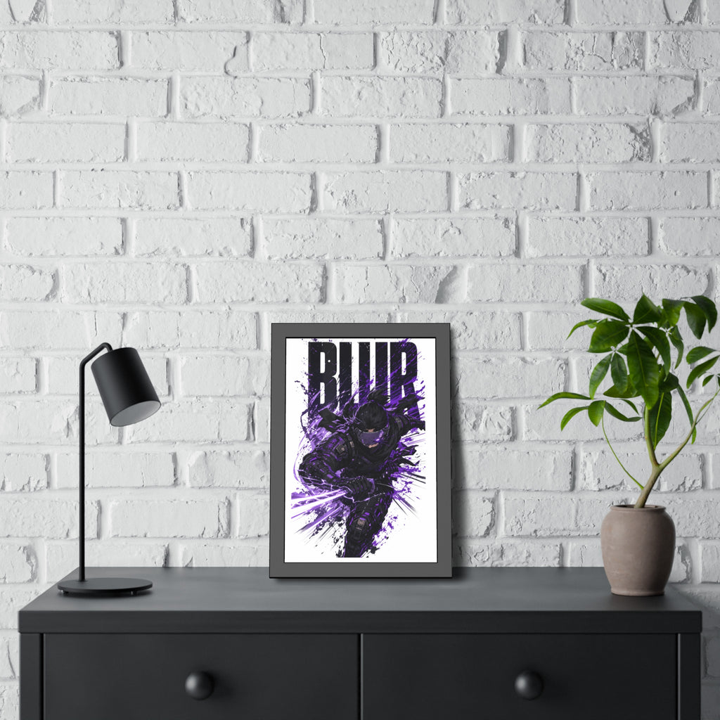 Blur Ninja Framed Poster — Purple Action Art Print