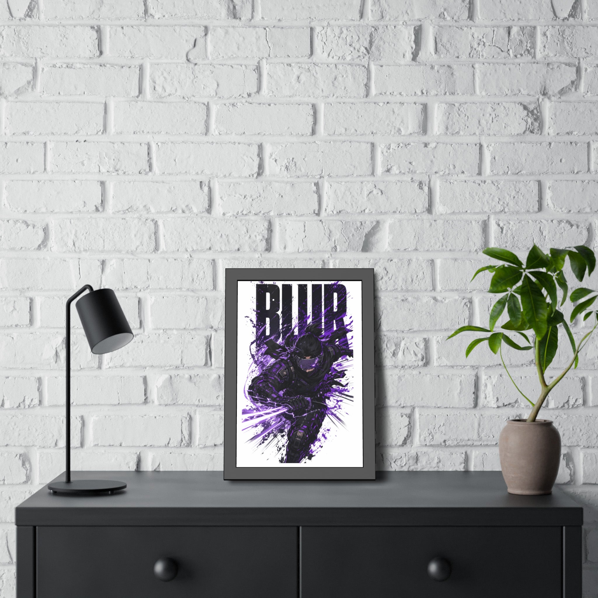 Blur Ninja Framed Poster — Purple Action Art Print