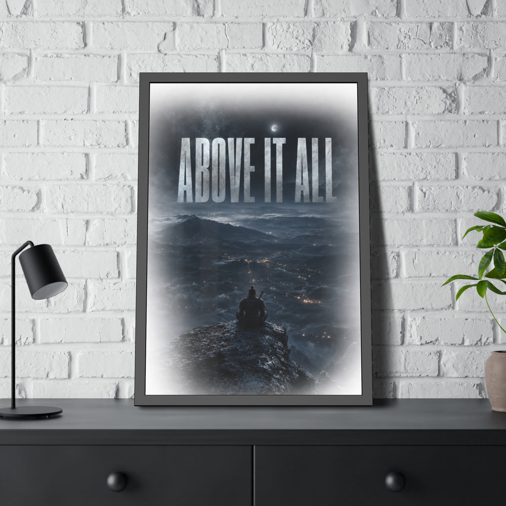 Above It All Framed Poster — Moody Mountain Nightscape Wall Art