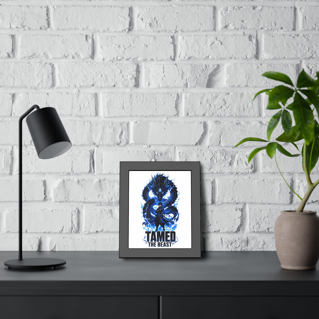 Framed Poster — "Tamed the Beast" Blue Dragon Fantasy Art