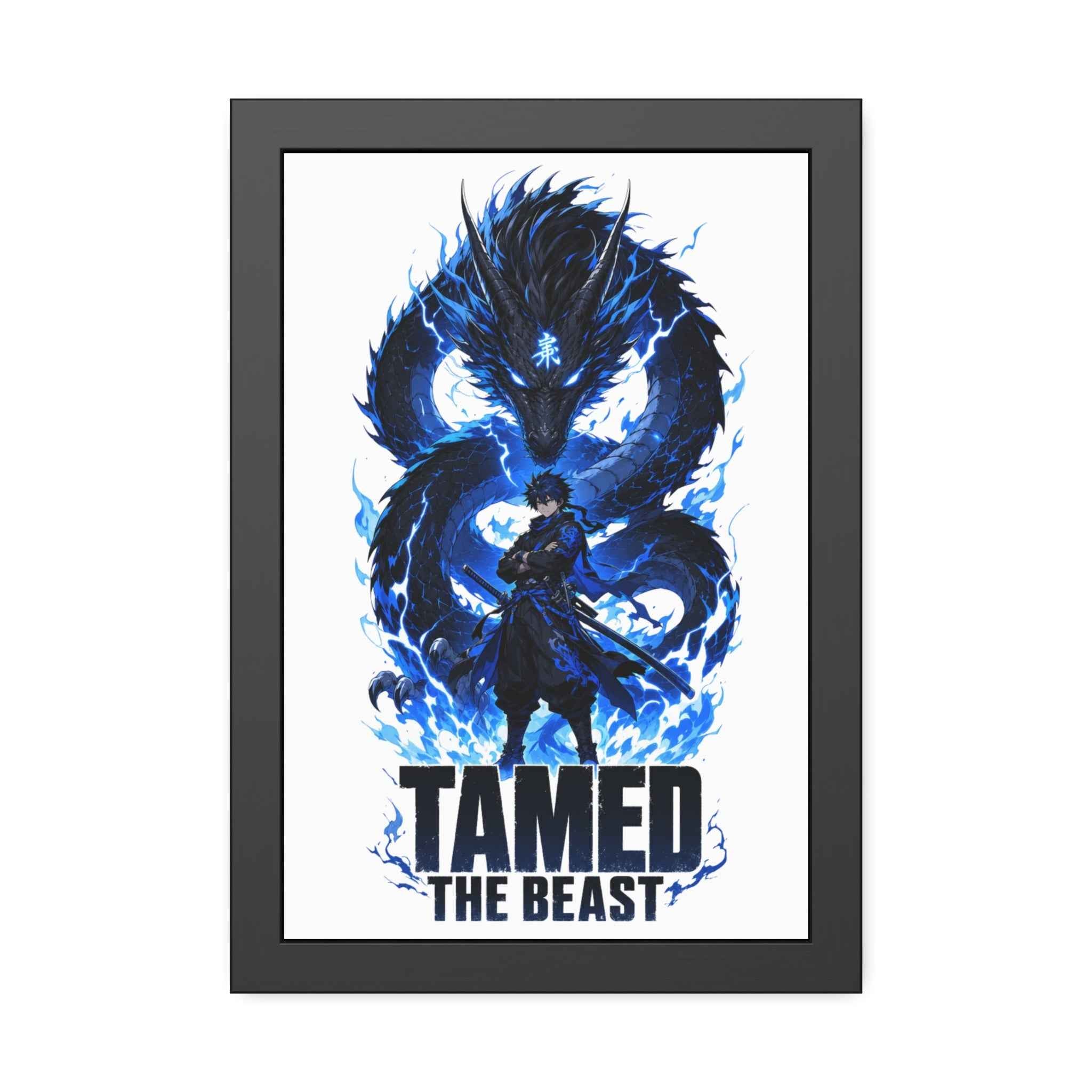 Framed Poster — "Tamed the Beast" Blue Dragon Fantasy Art