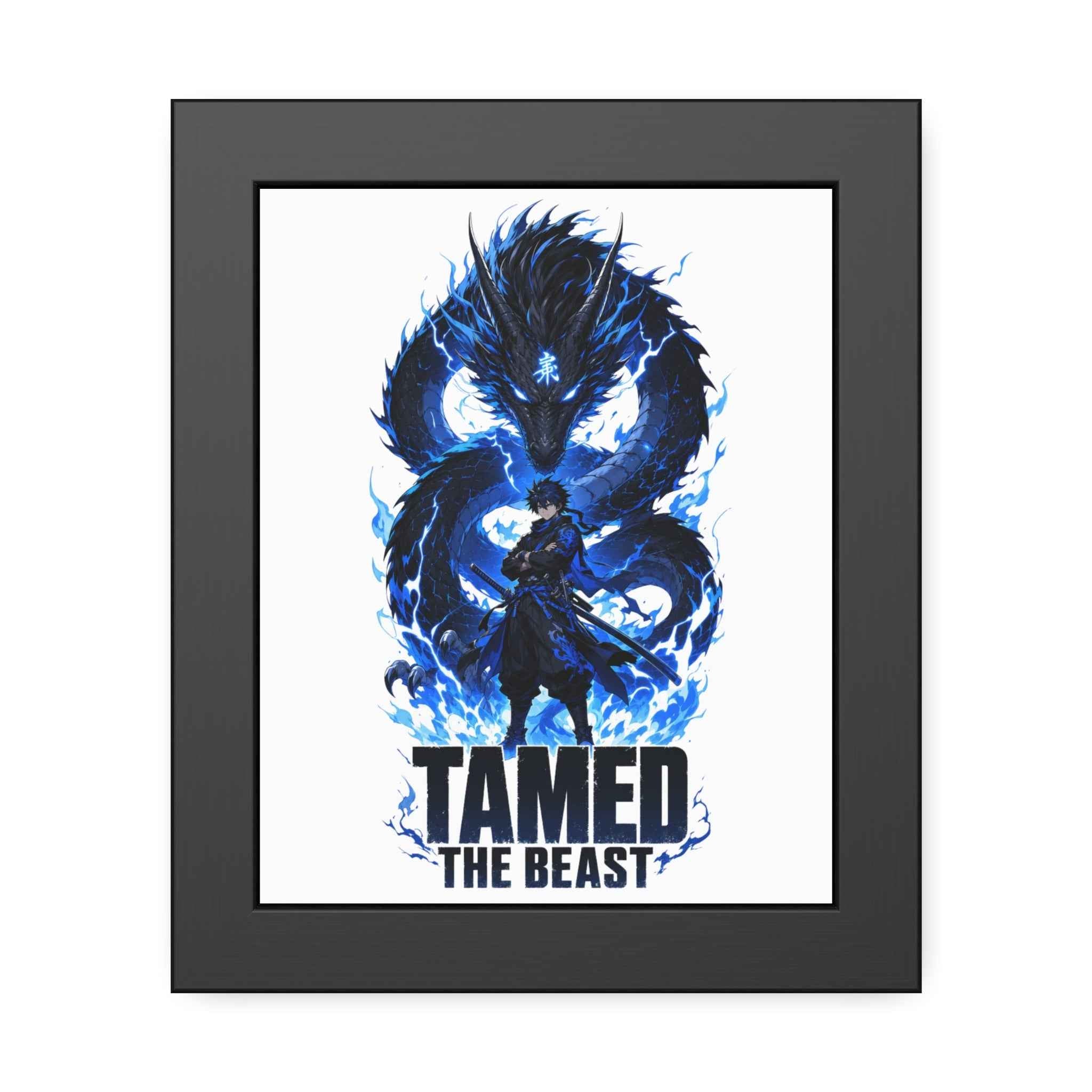 Framed Poster — "Tamed the Beast" Blue Dragon Fantasy Art