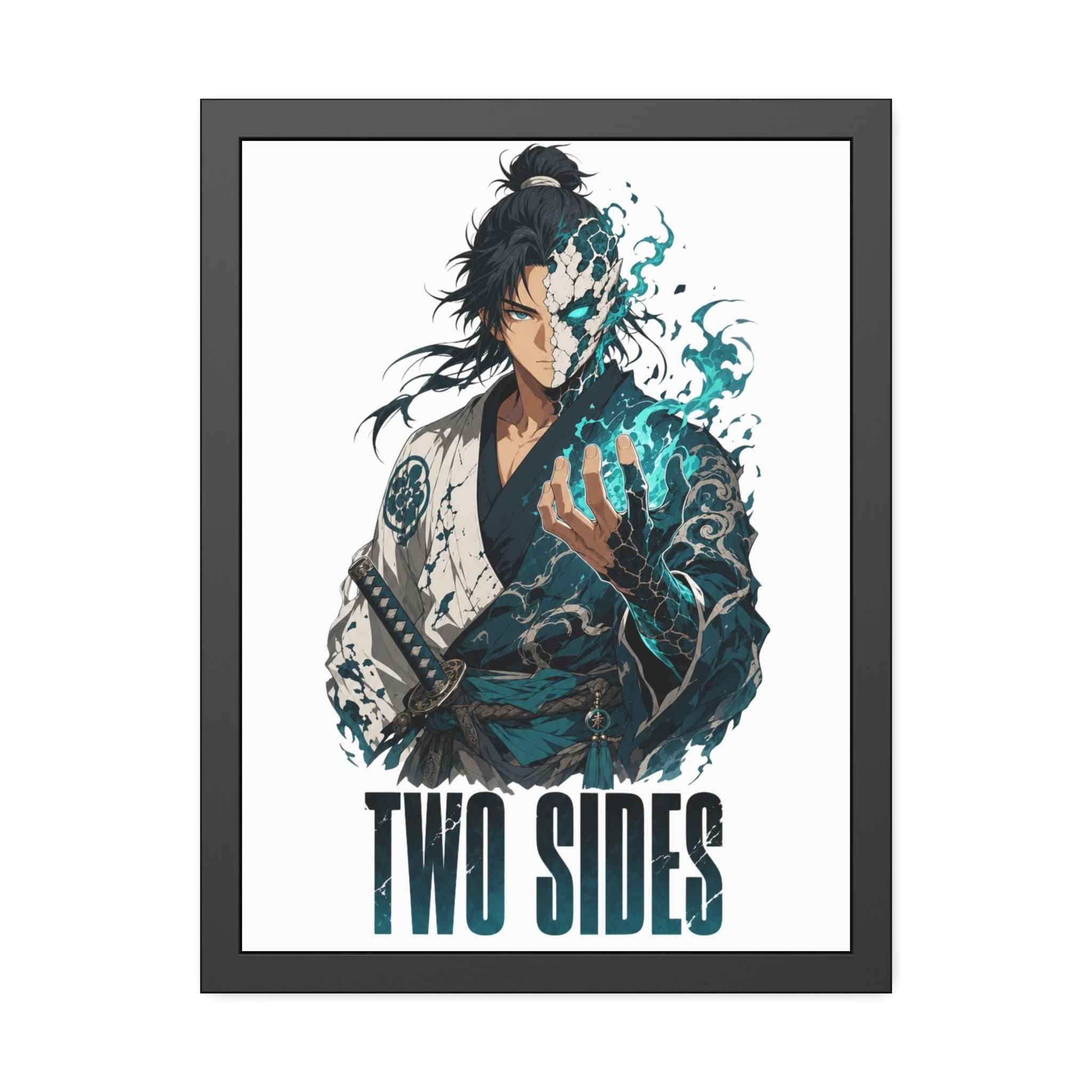 Two Sides Samurai Framed Art Print — Duality Warrior Poster