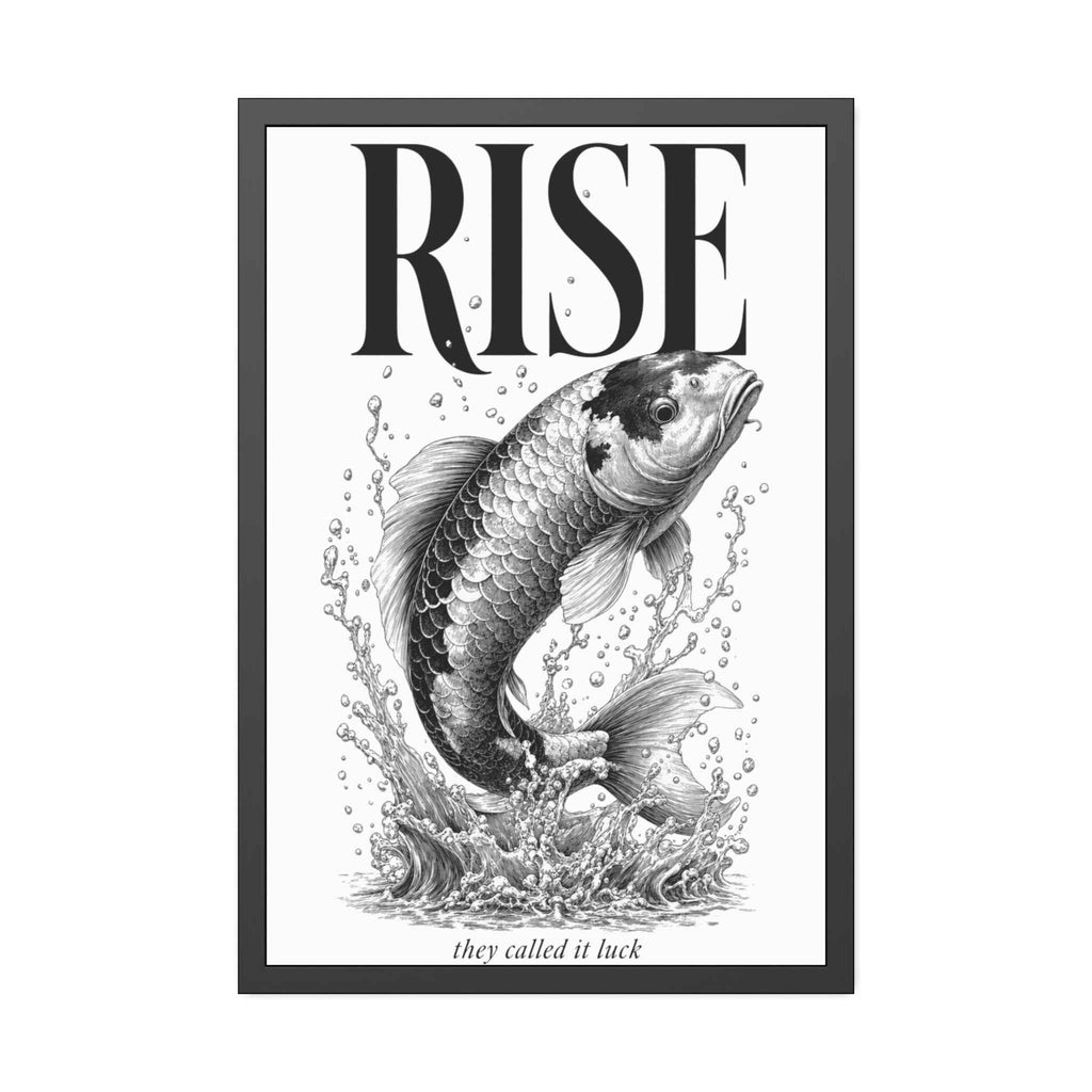 Rise Koi Fish Framed Art Print — Motivational Black & White Poster
