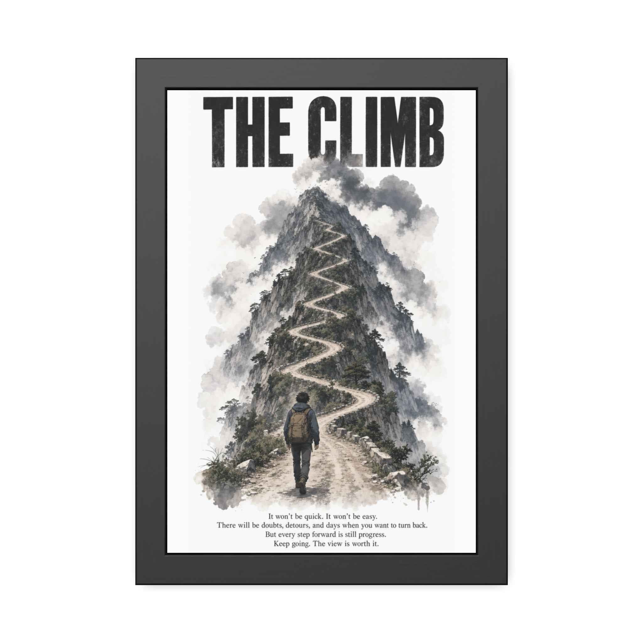 Framed Poster – "The Climb" Motivational Mountain Art Print
