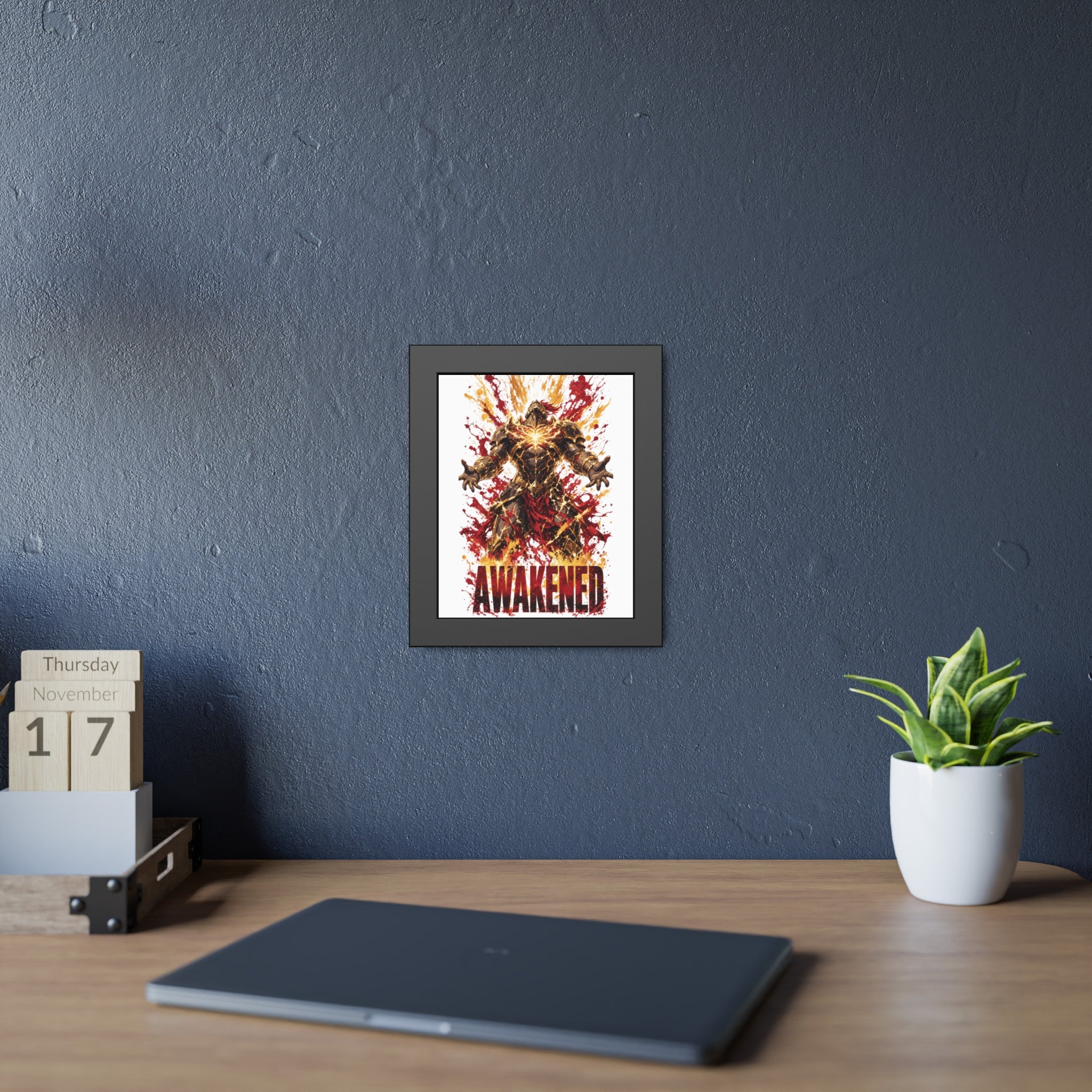 Awakened Fantasy Art Framed Poster — Fiery Hero Wall Print