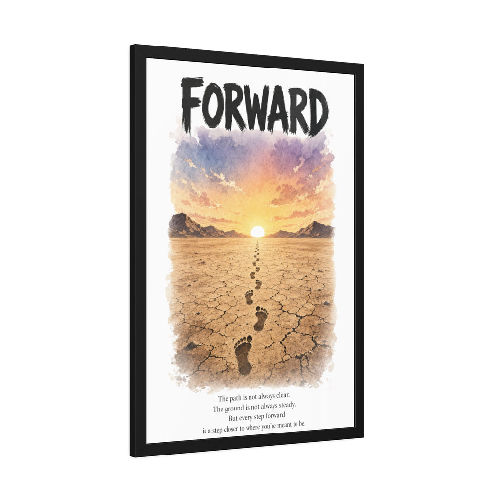 Framed Poster - 'Forward' Motivational Desert Sunrise Wall Art with Inspirational Quote