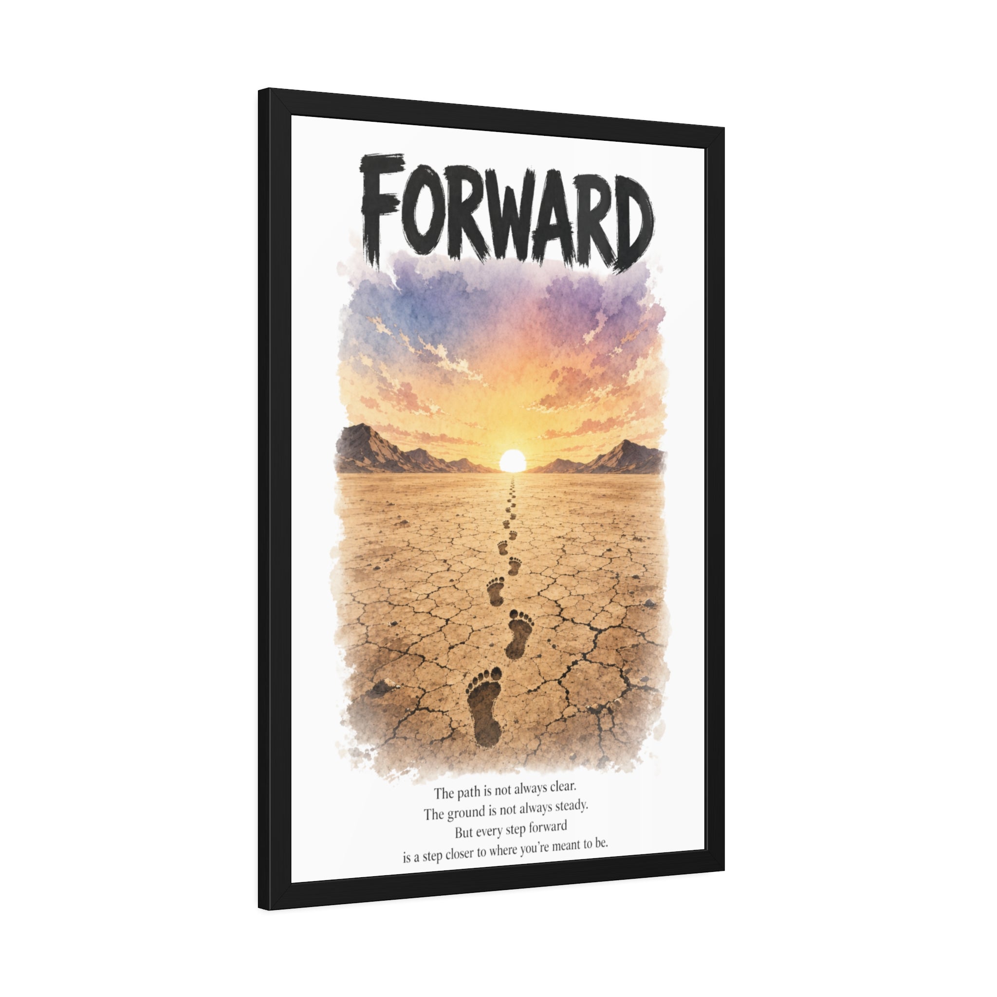 Framed Poster - 'Forward' Motivational Desert Sunrise Wall Art with Inspirational Quote