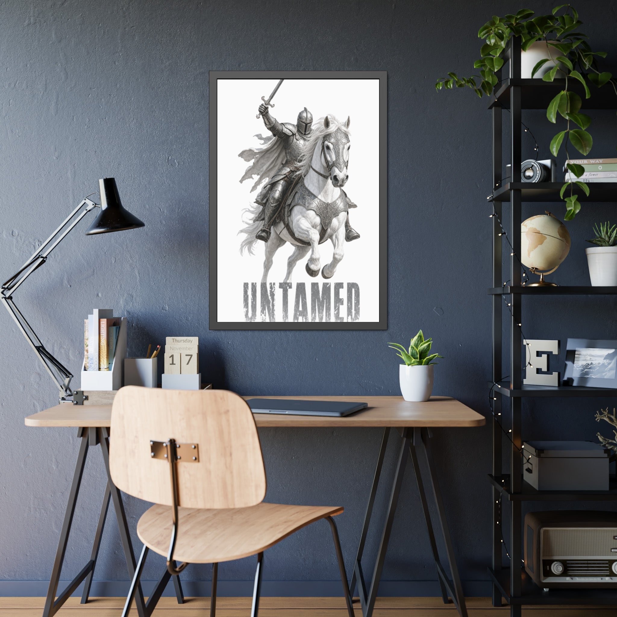 Untamed Knight Horse Framed Poster — Medieval Warrior Wall Art