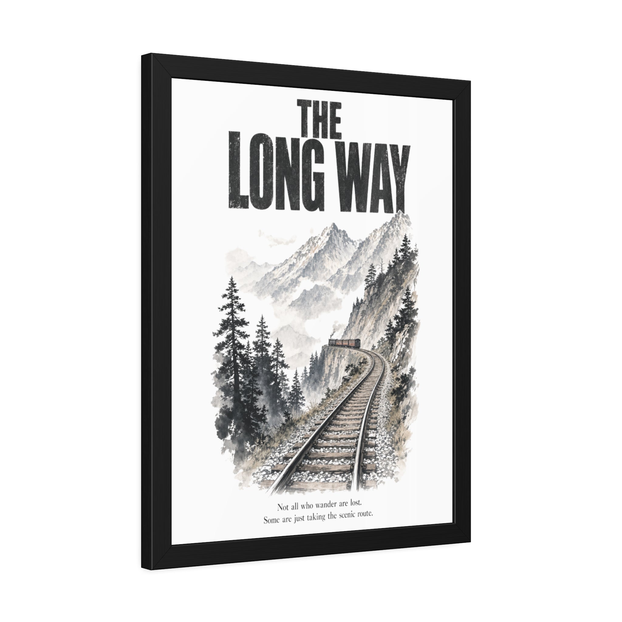 Framed Poster - "The Long Way" Mountain Train Scenic Wall Art