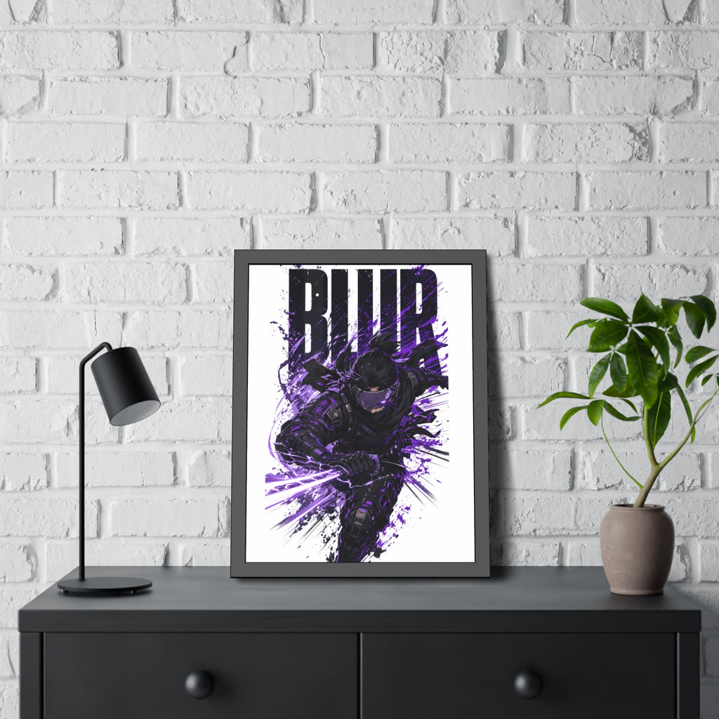 Blur Ninja Framed Poster — Purple Action Art Print