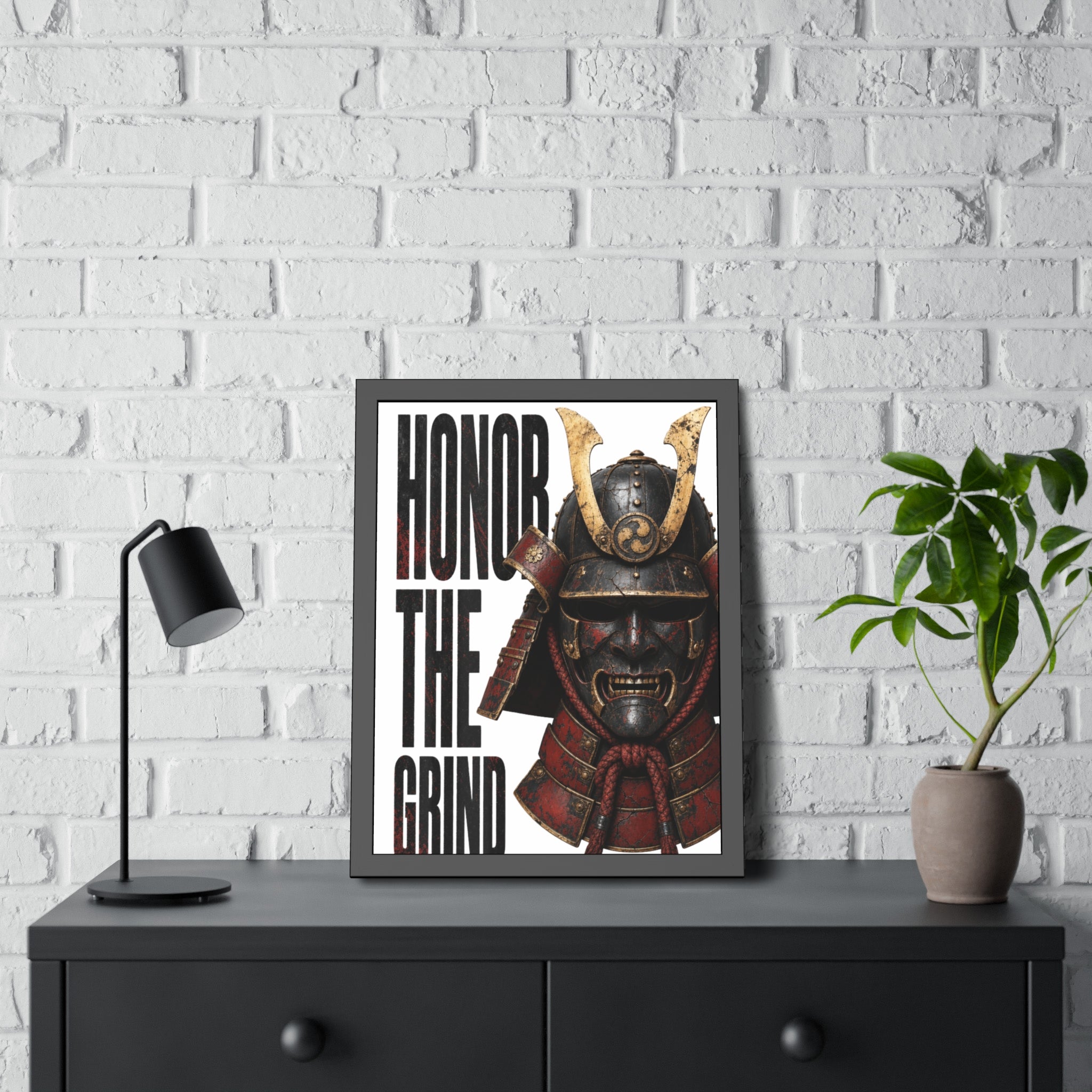 Honor the Grind Samurai Poster — Motivational Framed Art Print