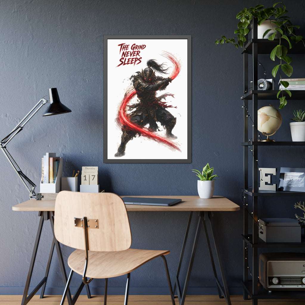 Framed Poster — 'The Grind Never Sleeps' Samurai Art Print