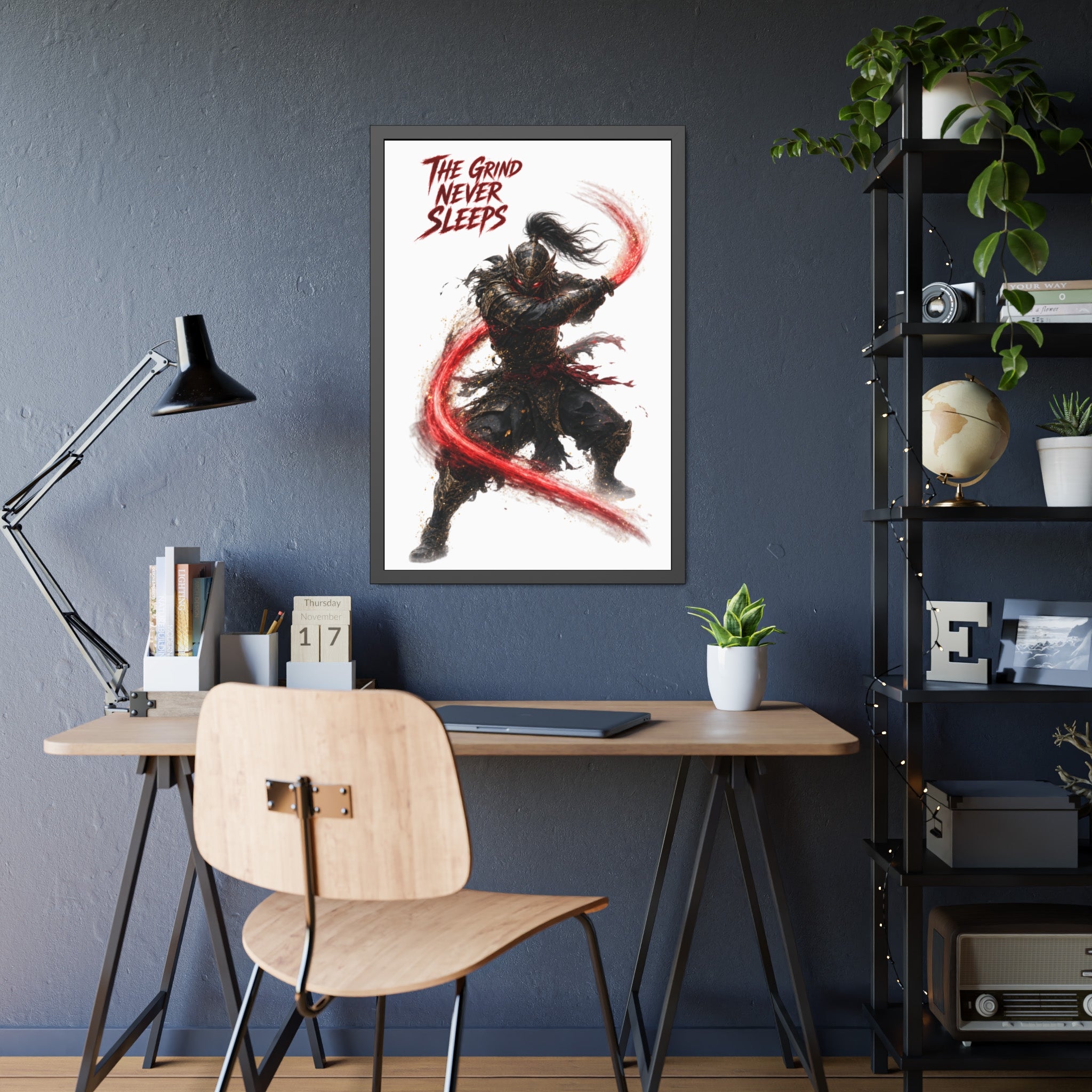Framed Poster — 'The Grind Never Sleeps' Samurai Art Print