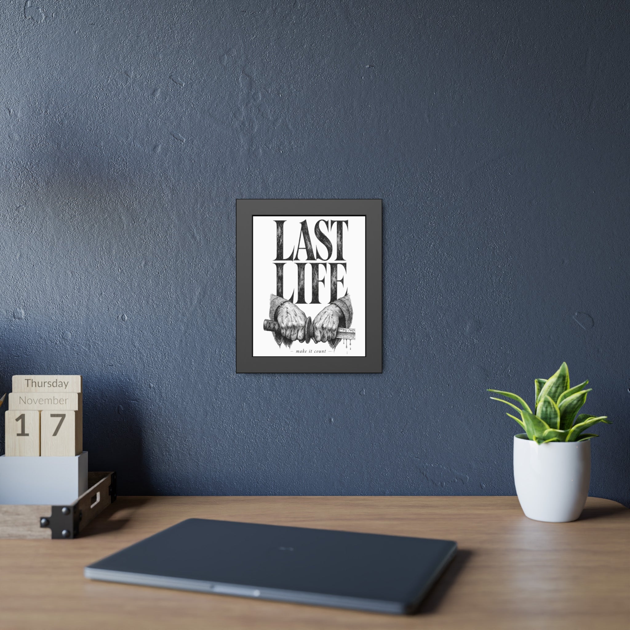Framed Poster – "Last Life" Black & White Illustrated Art Print
