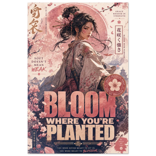Bloom Where You're Planted – Motivational Anime Warrior Aluminum Print