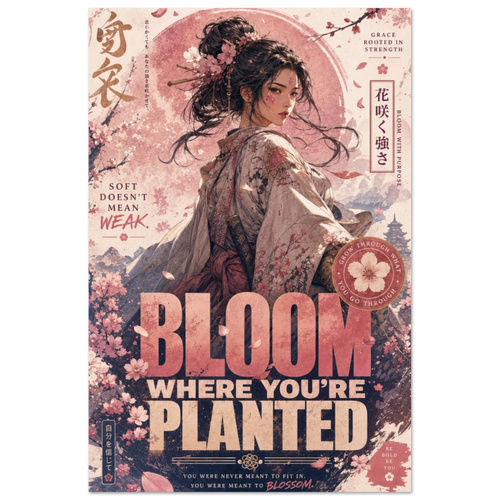 Bloom Where You're Planted – Motivational Anime Warrior Aluminum Print